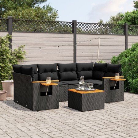 7-teiliges Garten-Esszimmerset und Kissen synthetisches Rattan schwarz von , Gartensets - Ref: Foro24-3259038, Preis: 508,64 ...