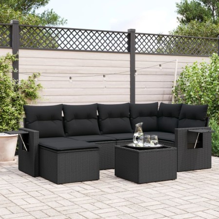 7-teiliges Garten-Esszimmerset und Kissen synthetisches Rattan schwarz von , Gartensets - Ref: Foro24-3252802, Preis: 530,09 ...