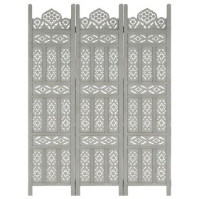 Screen 3 panels hand carved gray mango wood 120x165 cm by vidaXL, Room dividers - Ref: Foro24-285321, Price: 170,08 €, Discou...