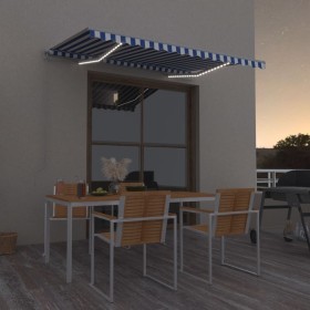 Manual retractable awning with blue and white LED 300x250 cm by , Awnings - Ref: Foro24-3068861, Price: 268,27 €, Discount: %