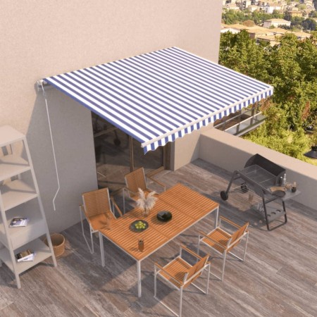 Blue and white automatic retractable awning 450x350 cm by , Awnings - Ref: Foro24-3069006, Price: 559,99 €, Discount: %