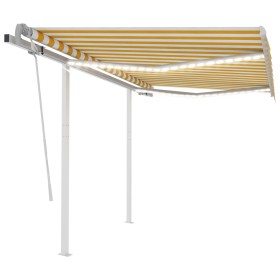 Manual retractable awning with yellow and white LED light 3x2.5 m by , Awnings - Ref: Foro24-3069903, Price: 365,67 €, Discou...