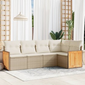 Gartensofa-Set mit Kissen, 5-teilig, beiges synthetisches Rattan von , Gartensets - Ref: Foro24-3260028, Preis: 462,18 €, Rab...