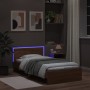 Bed frame headboard LED lights brown oak 100x200 cm by , Beds and slatted bases - Ref: Foro24-838805, Price: 121,94 €, Discou...