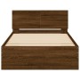 Bed frame headboard LED lights brown oak 100x200 cm by , Beds and slatted bases - Ref: Foro24-838805, Price: 121,94 €, Discou...