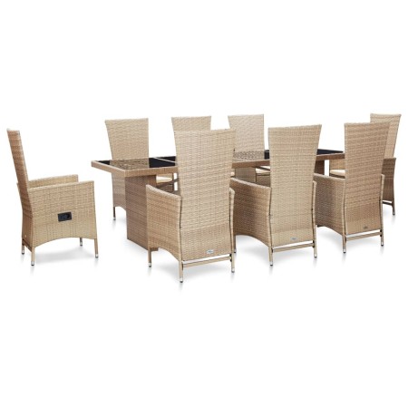 Set comedor de jardín 9 piezas y cojines ratán sintético beige de vidaXL, Conjuntos de jardín - Ref: Foro24-46048, Precio: 81...