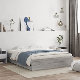 Sonoma gray engineered wood bed with drawers 150x200 cm by , Beds and slatted bases - Ref: Foro24-3207271, Price: 177,99 €, D...