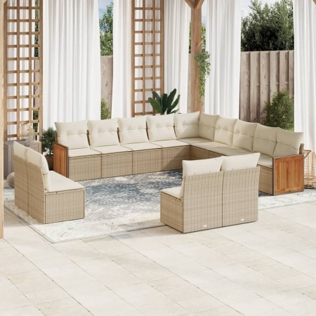 Set sofás de jardín con cojines 13 pzas ratán sintético beige de , Conjuntos de jardín - Ref: Foro24-3260567, Precio: 953,60 ...