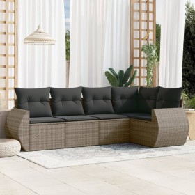 Gartensofa-Set mit Kissen, 5-teilig, graues synthetisches Rattan von , Gartensets - Ref: Foro24-3221329, Preis: 366,88 €, Rab...