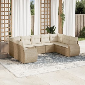 Set de sofás de jardín 9 pzas con cojines ratán sintético beige de , Sofás modulares de exterior - Ref: Foro24-3221797, Preci...