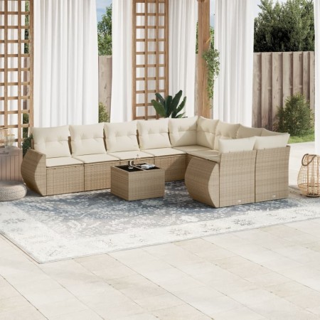 Juego de sofás jardín con cojines beige 10 pzas ratán sintético de , Sofás modulares de exterior - Ref: Foro24-3221847, Preci...