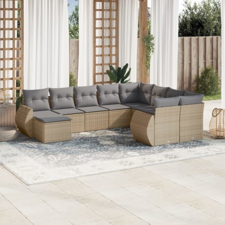 Juego de sofás jardín con cojines beige 10 pzas ratán sintético de , Sofás modulares de exterior - Ref: Foro24-3221858, Preci...