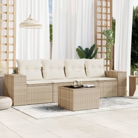 Garden sofa set with cushions 5 pieces beige synthetic rattan by , Modular outdoor sofas - Ref: Foro24-3222287, Price: 402,11...