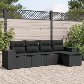 5-teiliges Gartenmöbel-Set und schwarze synthetische Rattankissen von , Modulare Sofas für den Außenbereich - Ref: Foro24-322...