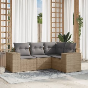 Set Gartensofas mit Kissen 4 Stück synthetisches Rattan beige von , Modulare Sofas für den Außenbereich - Ref: Foro24-3222508...