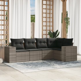 Set Gartensofas mit Kissen 5 Stück synthetisches Rattangrau von , Modulare Sofas für den Außenbereich - Ref: Foro24-3222529, ...