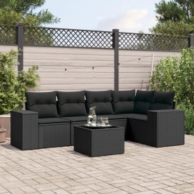 Set aus 6-teiligen Gartensofas und Kissen Kunstrattan schwarz von , Modulare Sofas für den Außenbereich - Ref: Foro24-3222534...