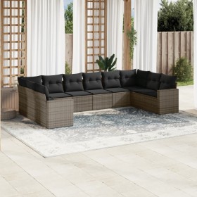 Set de sofás de jardín 10 pzas con cojines ratán sintético gris de , Sofás modulares de exterior - Ref: Foro24-3251807, Preci...