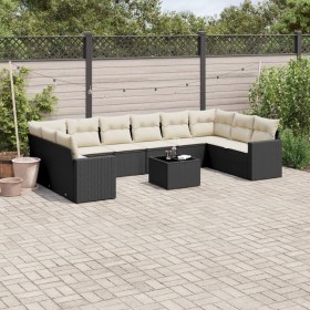 Set mit 11 Stück Gartensofas und Kissen synthetisches Rattan schwarz von , Modulare Sofas für den Außenbereich - Ref: Foro24-...