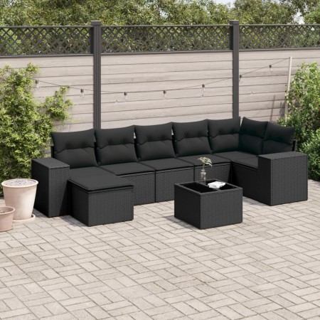 Set aus 8-teiligen Gartensofas und Kissen Kunstrattan schwarz von , Gartensets - Ref: Foro24-3222884, Preis: 533,96 €, Rabatt: %