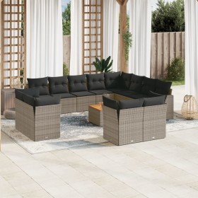 Set of garden sofas with 13 pieces of gray synthetic rattan cushions by , Garden sets - Ref: Foro24-3223953, Price: 907,56 €,...