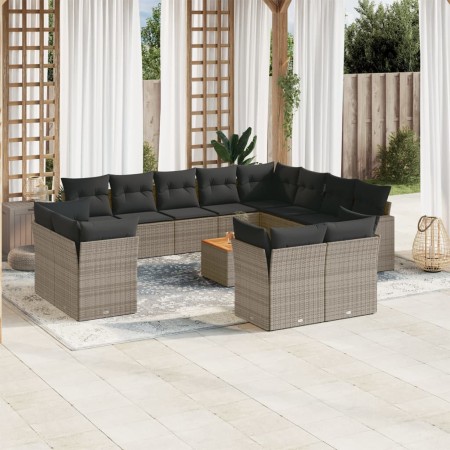 Set of garden sofas with 13 pieces of gray synthetic rattan cushions by , Garden sets - Ref: Foro24-3223953, Price: 889,12 €,...