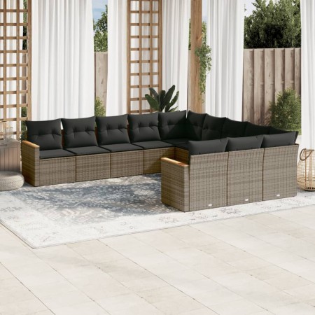 Garden sofa set 11 pieces and gray synthetic rattan cushions by , Garden sets - Ref: Foro24-3258833, Price: 667,59 €, Discoun...