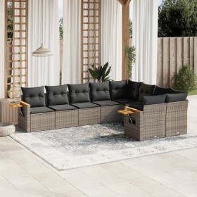 Garden furniture set 9 pieces and gray synthetic rattan cushions by , Garden sets - Ref: Foro24-3259547, Price: 589,99 €, Dis...