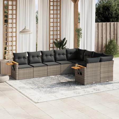 Garden furniture set 9 pieces and gray synthetic rattan cushions by , Garden sets - Ref: Foro24-3259547, Price: 617,79 €, Dis...