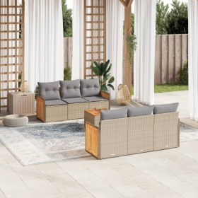 7-teiliges Gartensofa-Set und beigefarbene synthetische Rattankissen von , Gartensets - Ref: Foro24-3259875, Preis: 529,99 €,...