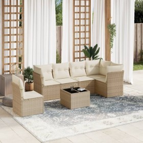 7-teiliges Gartensofa-Set und beigefarbene synthetische Rattankissen von , Gartensets - Ref: Foro24-3217708, Preis: 528,59 €,...