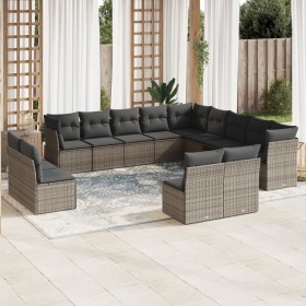 Set of garden sofas with 13 pieces of gray synthetic rattan cushions by , Garden sets - Ref: Foro24-3218490, Price: 828,68 €,...