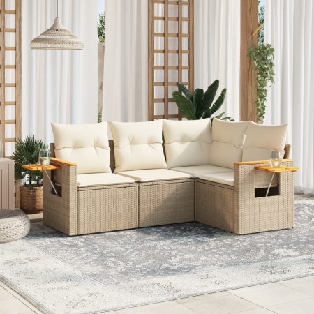 Garden sofa set with cushions 4 pieces beige synthetic rattan by , Garden sets - Ref: Foro24-3226772, Price: 468,61 €, Discou...