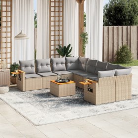 Set de sofás de jardín 9 pzas con cojines ratán sintético beige de , Conjuntos de jardín - Ref: Foro24-3226668, Precio: 614,9...