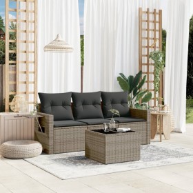 Garden sofa set 4 pieces with gray synthetic rattan cushions by , Garden sets - Ref: Foro24-3252207, Price: 345,90 €, Discoun...