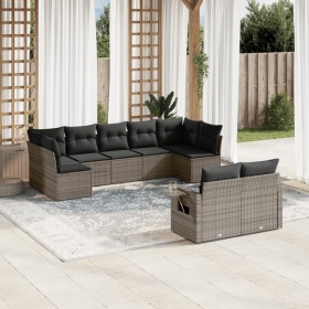 Garden furniture set 9 pieces and gray synthetic rattan cushions by , Garden sets - Ref: Foro24-3252957, Price: 646,77 €, Dis...