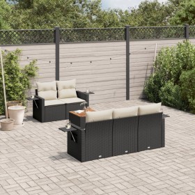 6-teiliges Gartensofa-Set und schwarze synthetische Rattankissen von , Modulare Sofas für den Außenbereich - Ref: Foro24-3224...