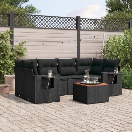 7-teiliges Garten-Essset und schwarze Kissen aus synthetischem Rattan von , Modulare Sofas für den Außenbereich - Ref: Foro24...