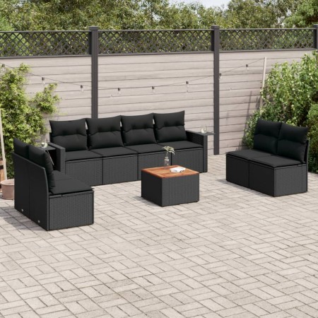 8-teiliges Gartensofa-Set und schwarze synthetische Rattankissen von , Modulare Sofas für den Außenbereich - Ref: Foro24-3224...