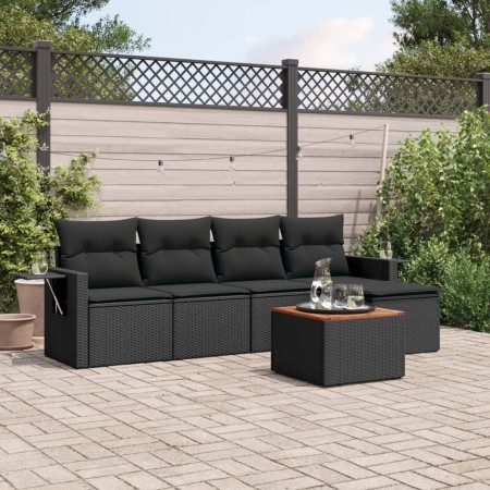 6-teiliges Gartensofa-Set und schwarze synthetische Rattankissen von , Modulare Sofas für den Außenbereich - Ref: Foro24-3224...