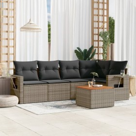 6-teiliges Gartenmöbel-Set und graue synthetische Rattankissen von , Modulare Sofas für den Außenbereich - Ref: Foro24-322455...