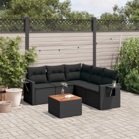 6-teiliges Gartensofa-Set und schwarze synthetische Rattankissen von , Modulare Sofas für den Außenbereich - Ref: Foro24-3224...