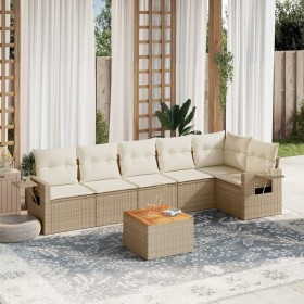 7-teiliges Gartensofa-Set und beigefarbene synthetische Rattankissen von , Modulare Sofas für den Außenbereich - Ref: Foro24-...