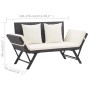 Banco de jardín con cojines ratán sintético negro 176 cm de vidaXL, Bancos de jardín - Ref: Foro24-46230, Precio: 185,99 €, D...