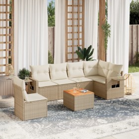 7-teiliges Gartensofa-Set und beigefarbene synthetische Rattankissen von , Modulare Sofas für den Außenbereich - Ref: Foro24-...