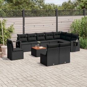 11-teiliges Gartensofa-Set und schwarze synthetische Rattankissen von , Modulare Sofas für den Außenbereich - Ref: Foro24-322...