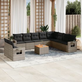 11-teiliges Gartensofa-Set und graue synthetische Rattankissen von , Modulare Sofas für den Außenbereich - Ref: Foro24-322463...