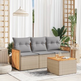 Gartensofa-Set mit Kissen, 4-teilig, beiges synthetisches Rattan von , Gartensets - Ref: Foro24-3227445, Preis: 287,67 €, Rab...