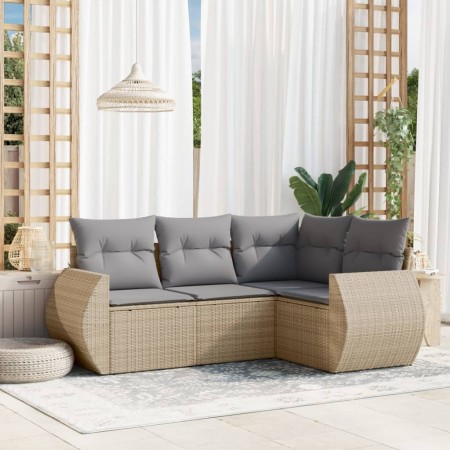 Gartensofa-Set mit Kissen, 4-teilig, beiges synthetisches Rattan von , Gartensets - Ref: Foro24-3221308, Preis: 325,03 €, Rab...