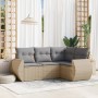 Garden sofa set with cushions 4 pieces beige synthetic rattan by , Garden sets - Ref: Foro24-3221308, Price: 332,29 €, Discou...